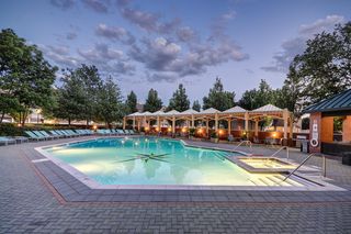 Our outdoor pool lights up at night