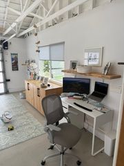 Garage converted to playroom/tv room/office