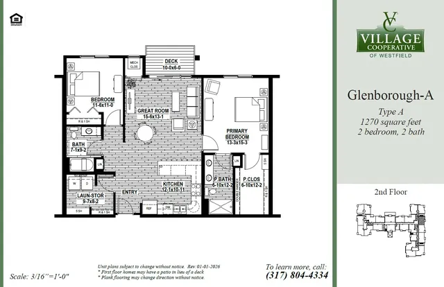Glenborough-A (Handicap Adaptable) Plan in Village Cooperative of Westfield (Active Adults 62+), Westfield, IN 46074