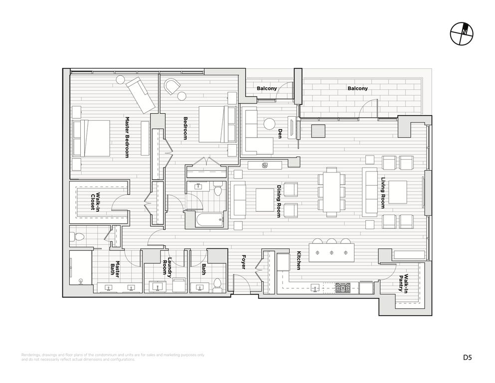 2 Bedroom & Den-D5 Plan in Pierce Condominiums, Arlington, VA 22209