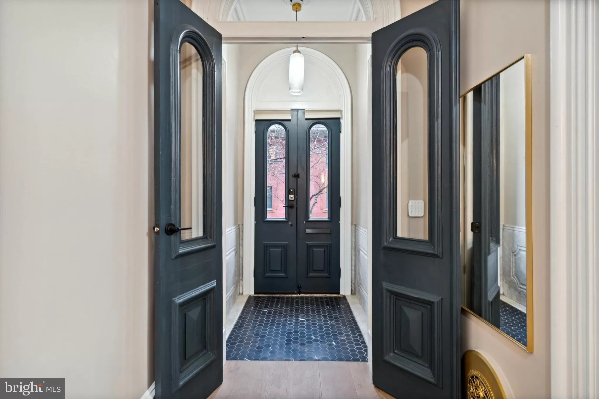 Vestibule with White and Gray Bench - Transitional - Entrance/foyer